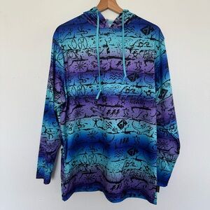 Gecko Hawaii Sun Shirt Mens Large UPF 30+ Rashguard Beach AOP Hoodie LS Swim Tee